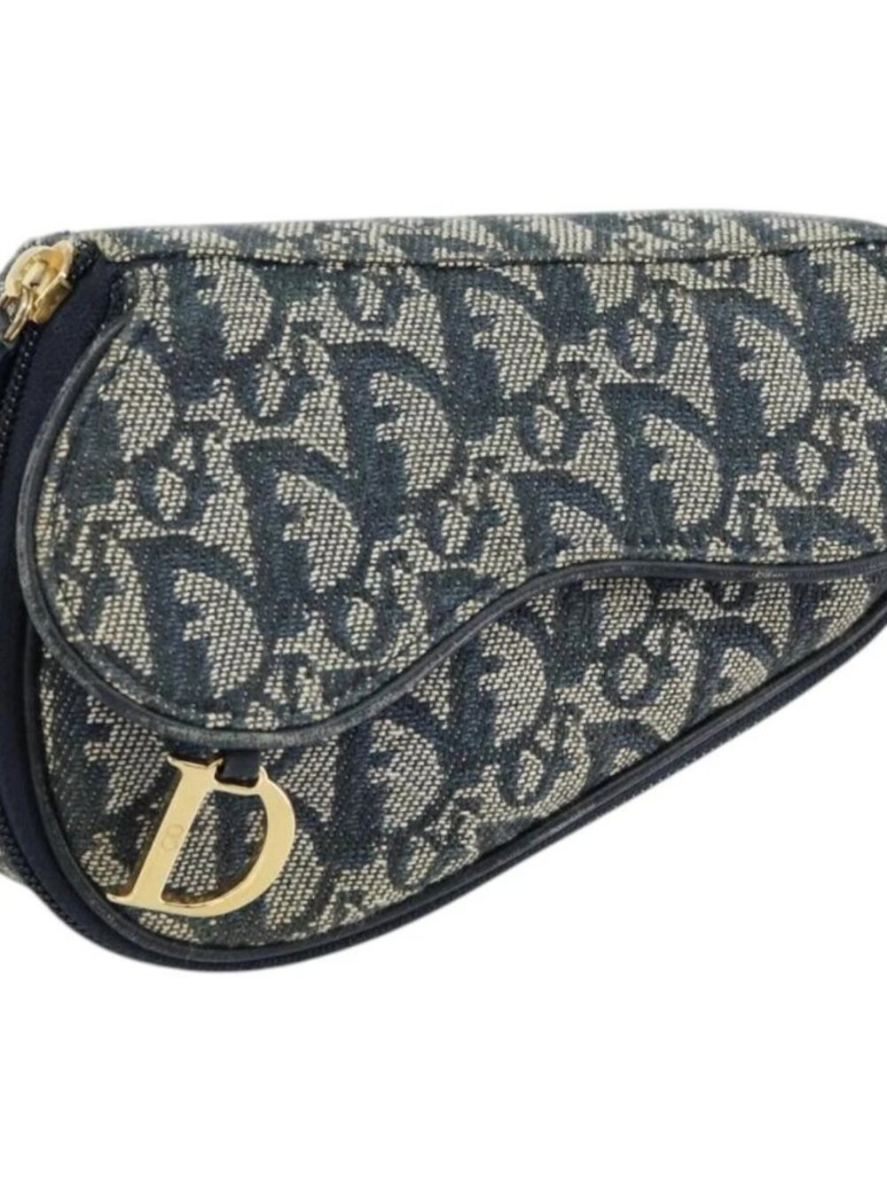 Christian Dior Trotter Canvas Saddle Pouch Blue Gold